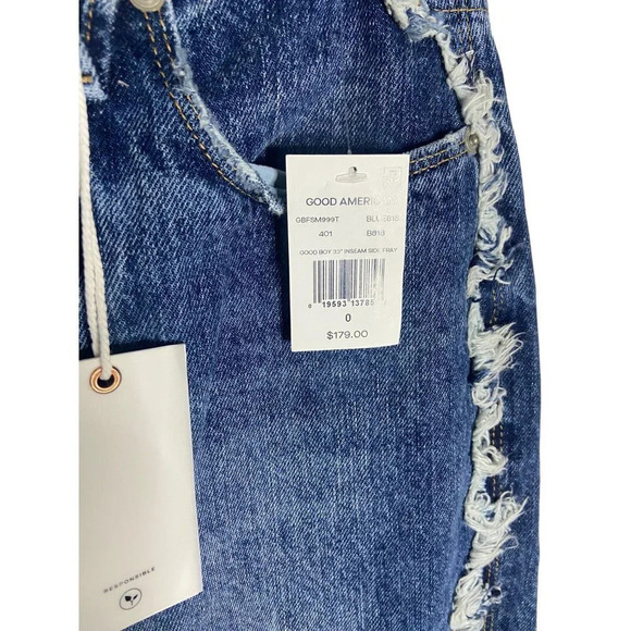 NWT Good American Good Boy Side Frayed Straight Leg Jeans-sz 25 - Picture 7 of 10